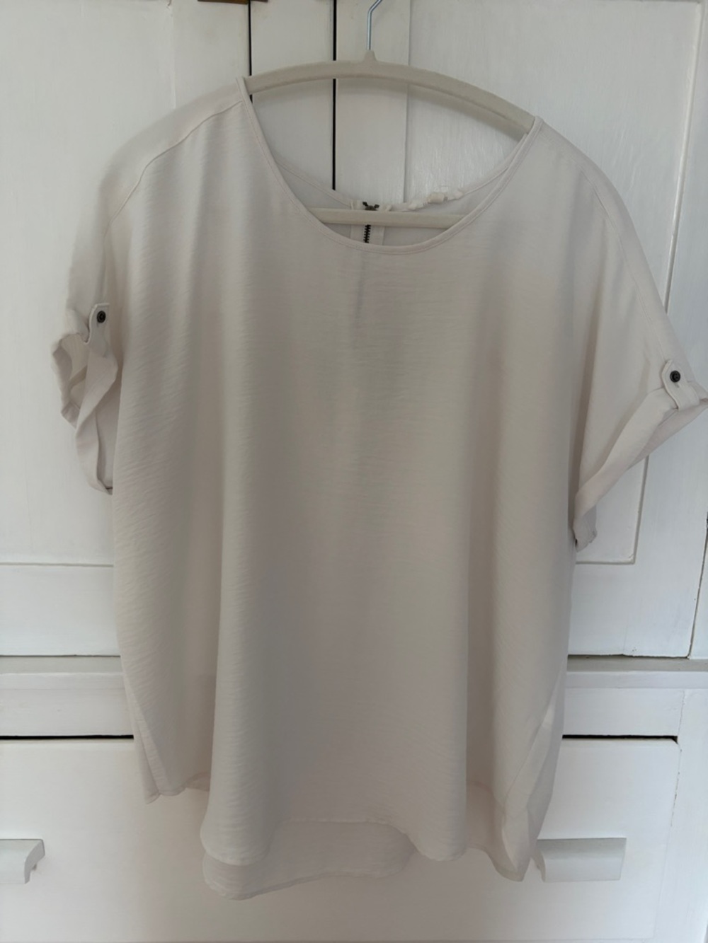 Maurices Cream Roll-Tab Short Sleeve Blouse